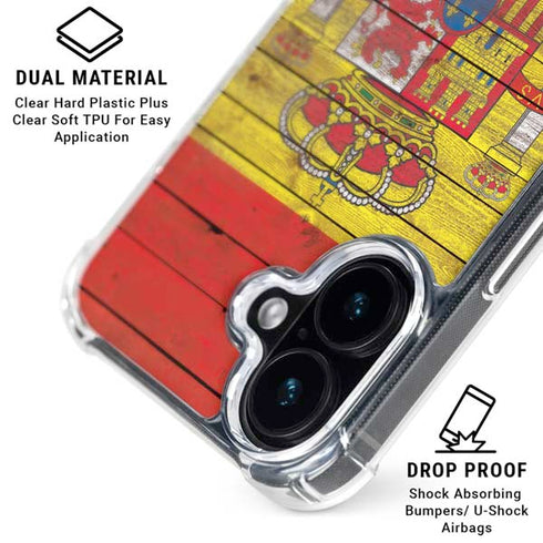 Spain Flag Dark Wood iPhone 16 Clear Case